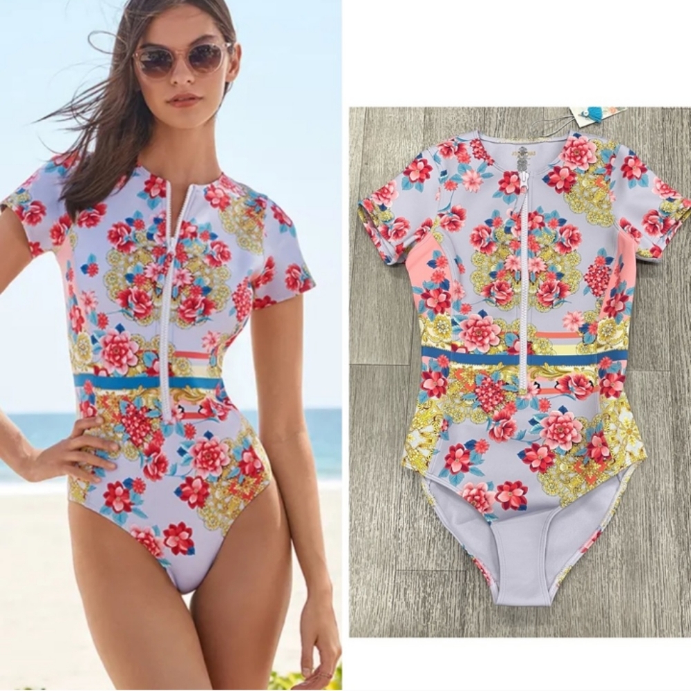 NWT Johnny Was Japer Neoprene One Piece Swimsuit Floral print New NWT M Medium - Picture 10 of 10